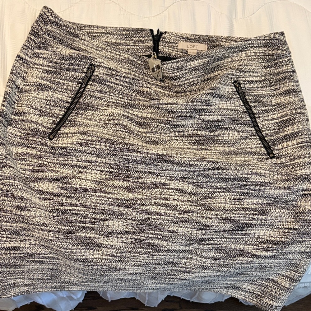 LOFT Textured Black and White Mini Skirt